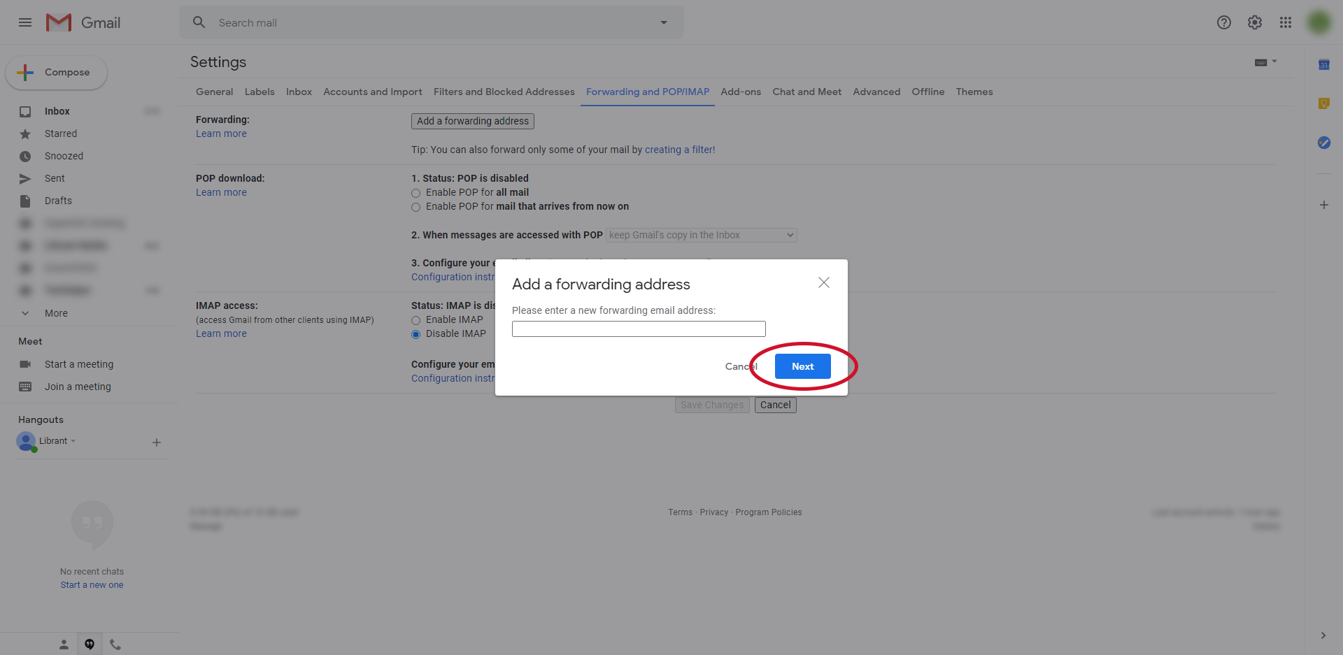 gmail email forwarding step 5