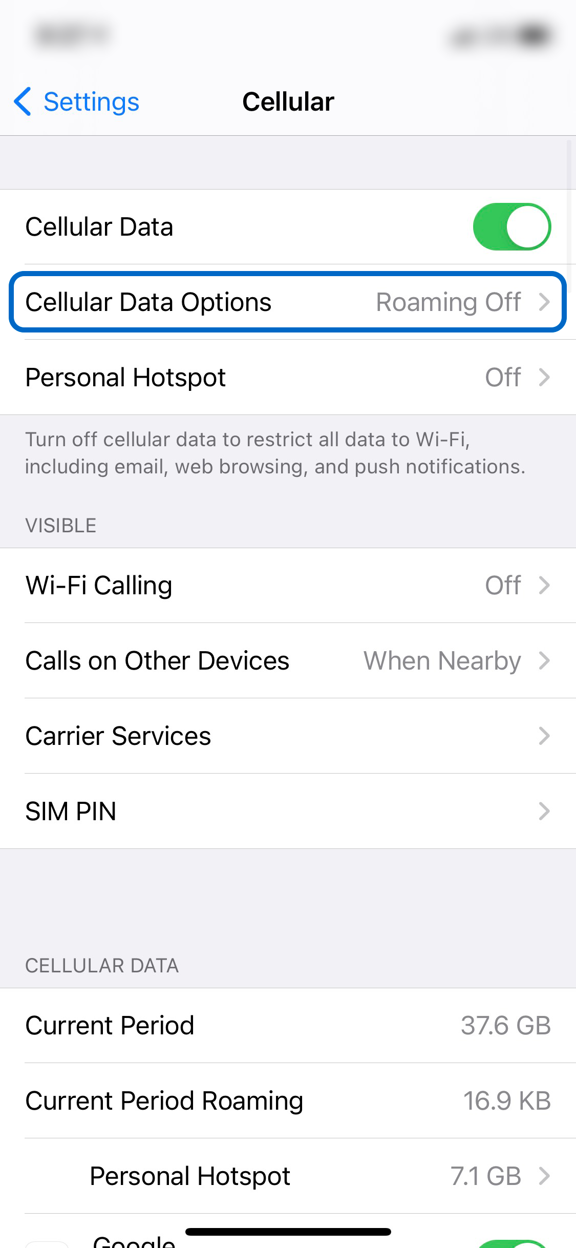iphone enable disable roaming step 2